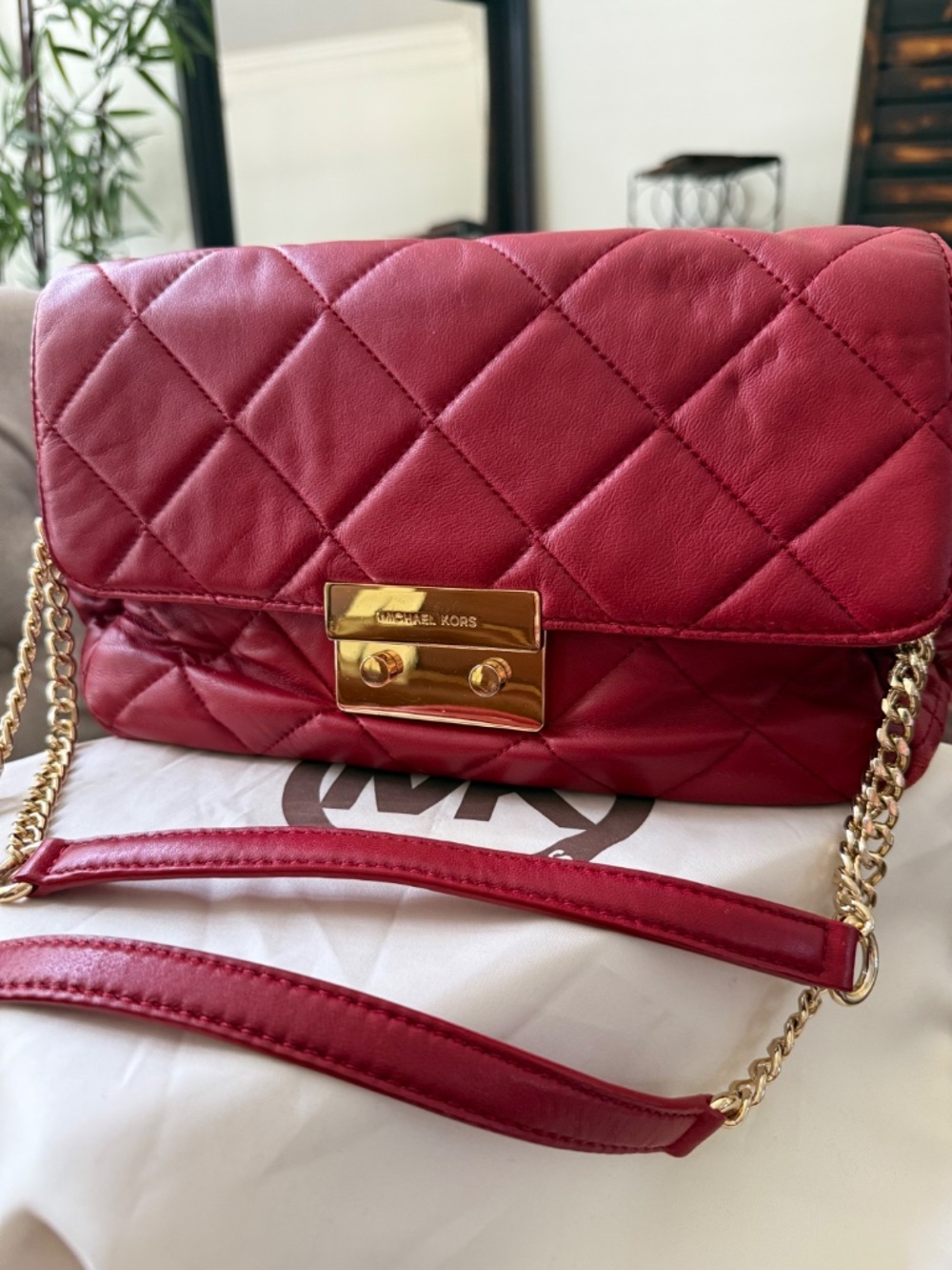 Michael Kors Sloan Quilted Shoulder Bag in Red